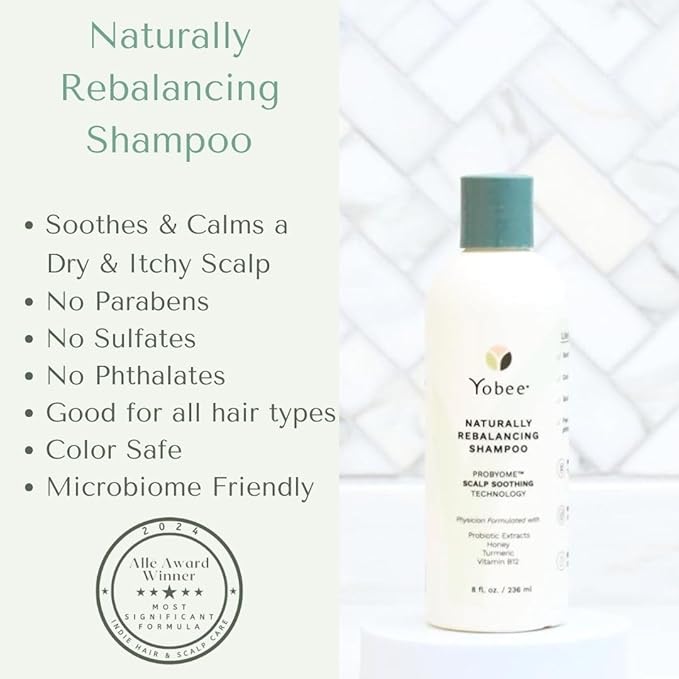 Yobee Rebalancing Shampoo – Sulfate-Free Dry, Flaky & Itchy Scalp Care | Probiotic Shampoo with Organic Honey, Turmeric, Vitamin B12 & Oat | Dandruff, Eczema & Psoriasis Relief | Doctor Founded