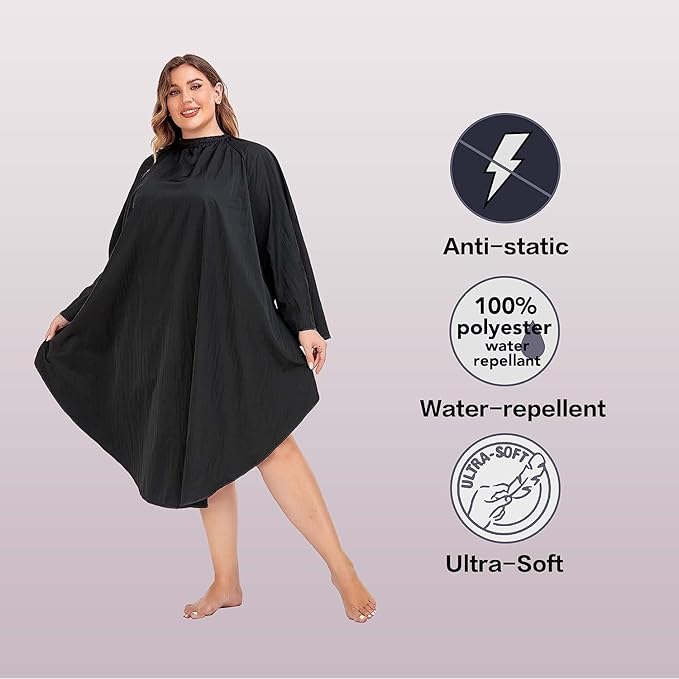 PERFEHAIR Professional Salon Client Hair Cutting Cape Gown, Barber Haircut Cape with Sleeves - Black