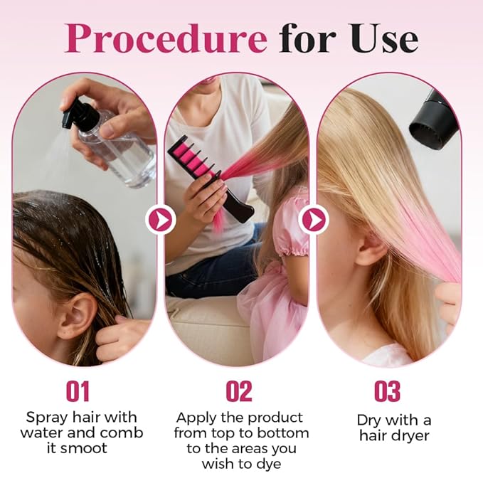 Festive Fun Hair Chalk Combs, 2026 New Chalk Hair Color for Girls, Temporary Wash out Hair Color Kids, Christmas Girl Gifts, Skin Safe Materials (12 colors)