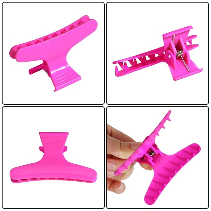Ondder Black Hot Pink Butterfly Hair Claw Clips for Styling & Sectioning - Makeup Hair Accessories for Women & Girls