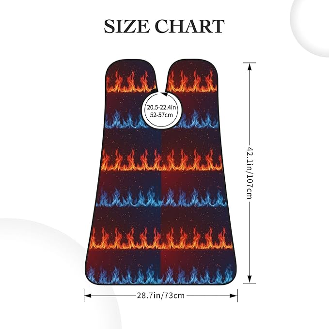 Stretchable Beard Cape, Non-Stick Hair Catcher for Trimming, Waterproof Grooming Apron, Red Blue Fire Flame