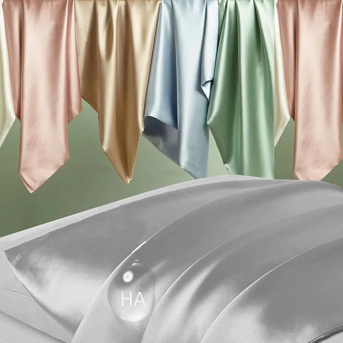 Silk Pillowcase for Hair and Skin, Mulberry Silk Pillow Cases King Size, Soft Anti Acne Cooling Sleep Both Sides Natural Silk Satin Pillow Case Covers with Hidden Zipper, Gifts for Women Men, Grey