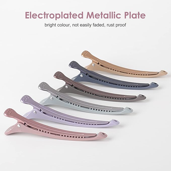 AIMIKE 12pcs Professional Hair Clips for Styling Sectioning, Anti-Slip No-Trace Duck Billed Hair Clips with Silicone Band, Salon and Home Hair Cutting Clips for Hairdresser, Women, Men - 4.3” Long