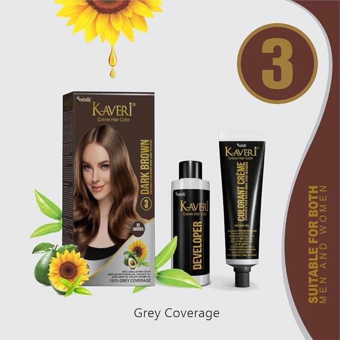 Creme Hair Color Permanent Hair Dye Color - With Improved Creme Formula for 100% Gray Coverage Ammonia Free Hair Color Dye for Rich Bright Long lasting (Dark Brown, 3.04 Fl Oz)
