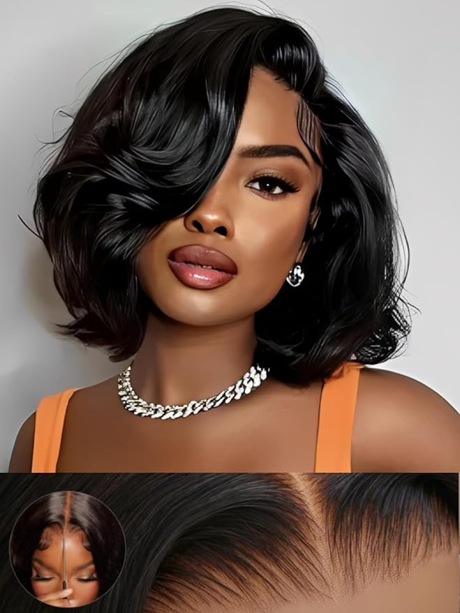 KLAIYI Light Yaki Straight Bob Loose Wave Pre Everything 13x4 Lace Front Wigs Human Hair Precut Lace Pre Plucked Bleached Glueless Wear and Go Wigs for Women Bye Bye Knots Wig Beginner Friendly 14Inch