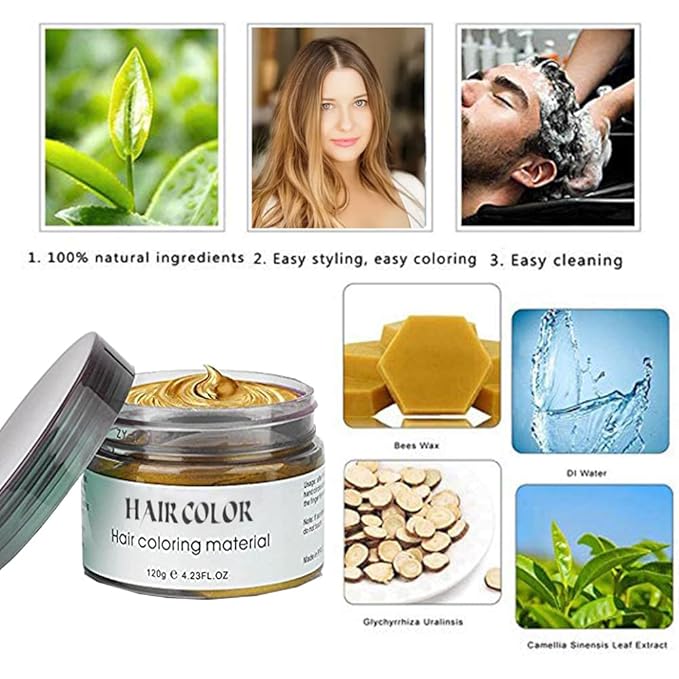 Temporary Hair Color Wax Dye,Hair Spray Color, Gold Hair Wax Color, Kids Temporay Hair Wax Dye Ash for Halloween Cosplay,Party,Masquerade (Gold, 120g)