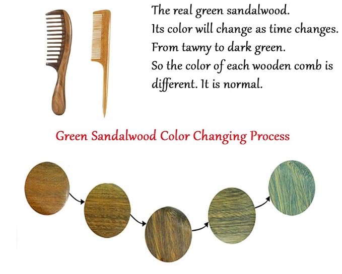 Louise Maelys 2pcs Wooden Wide Tooth Hair Comb Sandalwood Tail Combs for Curly Thick Hair Styling