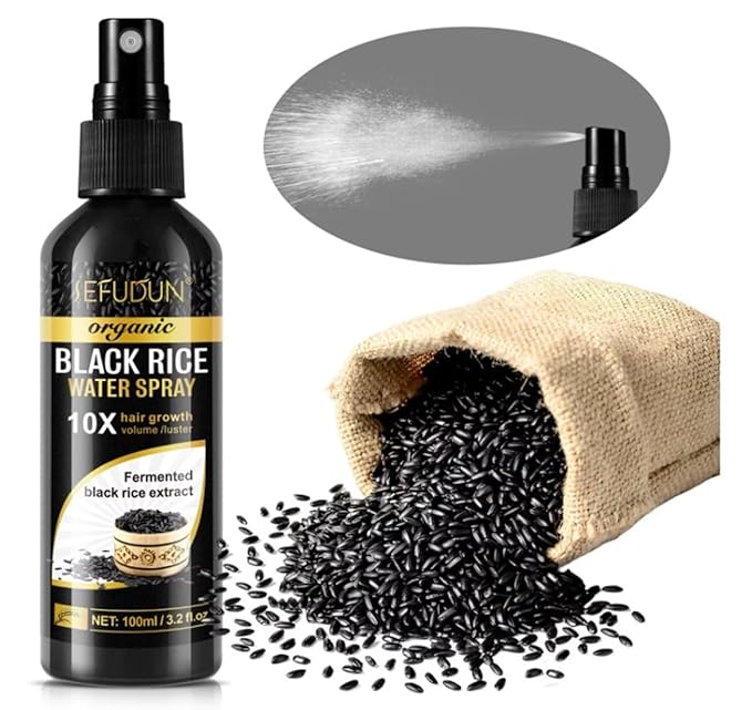 Organic Black Rice Water Spray for Hair Growth, with Castor Oil & Ginger Root Extract for Thicker, Fuller Hair, Helps in Hair Loss and helps Repair Damage 100ml/3.2 fl. Oz (1 PC) - ActivePur