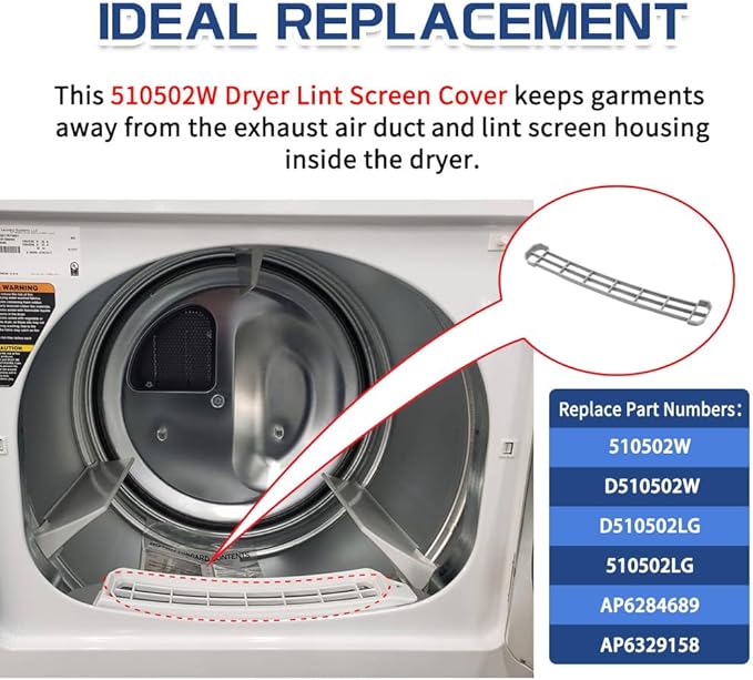 [Upgraded] 510502W Dryer Lint Filter Cover, Dryer Lint Screen Cover fit for Speed Queen, Replace D510502W, D510502LG, AP6284689, ‎Light Gray