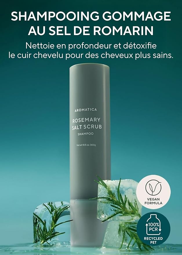 AROMATICA Rosemary Salt Scrub Shampoo - Hair Loss Korean Scalp Detox Shampoo with Rosemary Scalp Oil | Scalp Exfoliator with Salt Scrub for Oily Scalp | Sulfate Free, Silicone Free (10.5 oz / 300g)