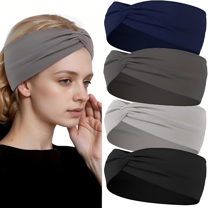 12 Pcs Stretchy Sport Headbands for Women,Absorbed Sport Headband Soft Twist Knotted Headbands for Yoga, Workout Daily Life