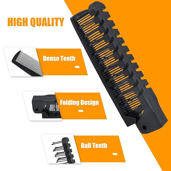 12 PCS Travel Foldable Brush Comb, Plastic Folding Hair Comb, Double Headed Hair Brush Hairdressing Tools for Men Women (Black)