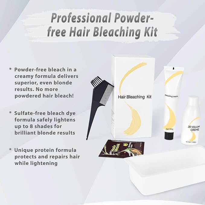 Gentle Cream Hair Bleach Kit, Ammonia-Free Bleach for Hair with Developer, Lifts Up to 8 Levels, No-Drip Hair Lightening Kit for Home Use