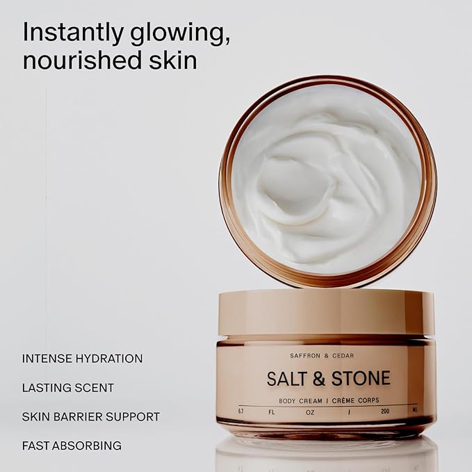 Salt & Stone Body Cream – Saffron & Cedar | Hydrating Formula with Seaweed Extracts, Spirulina & Squalane | Deep Hydration, Skin Barrier Support & Healthy Glow | for all Skin Types (6.7 fl oz)