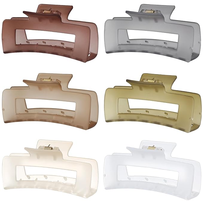 4 Inch Big Hair Claw Clips 6 Pcs Large Claw for Thick Hair Square Hair Clips for Women Rectangle Hair Clips Nonslip Acrylic Banana Jaw Clips Hair Accessories for Girls (Tea)