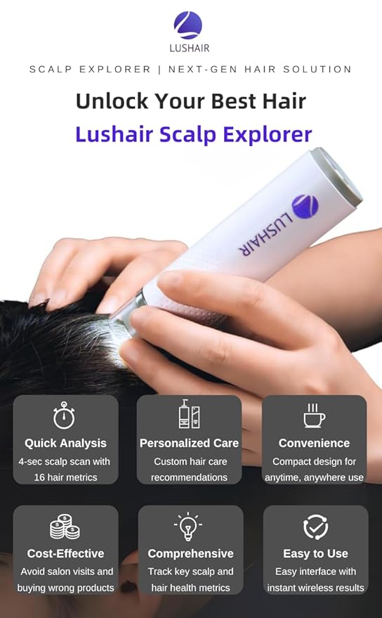 lushair Wireless Hair Analyzer, Hair Follicle Tester, Scalp Microscope, 16 Hair Tests, AI Smart Analysis Provides Care Plan