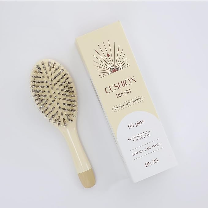 Boar Bristle Hair Brush -boar bristles + nylon pins， Smoothes & Detangles All Hair Types, Hairbrush for Women, Men & Kids, Distributes Oils for Natural Shine & Stimulates Scalp