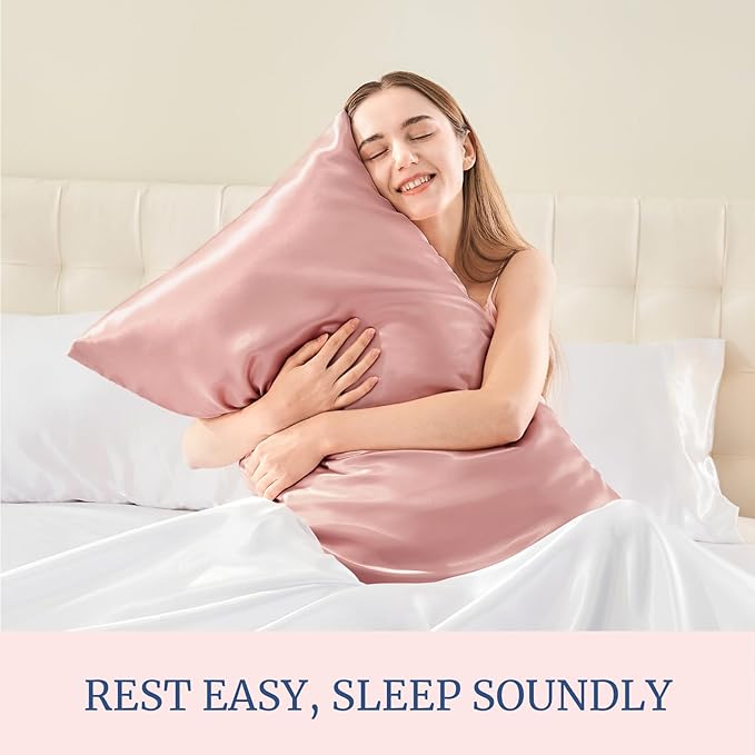 BEDELITE Satin Pillowcase for Hair and Skin, Super Soft and Cooling Similar to Silk Pillow Cases 2 Pack with Envelope Closure, Gift for Women Men(20"x26" Standard Size, Rose Pink)