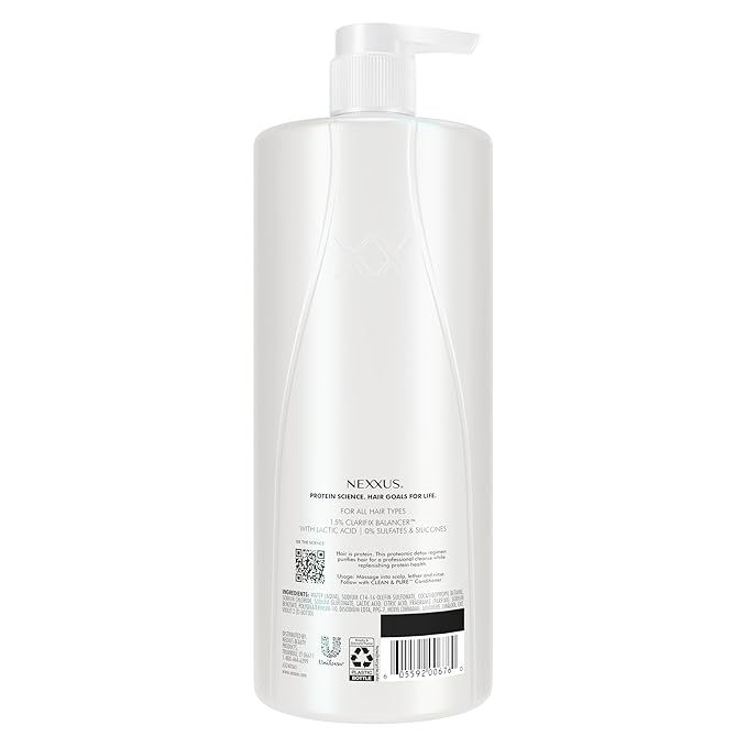 Nexxus Clean and Pure Clarifying Shampoo, With ProteinFusion, Nourished Hair Care Silicone, Dye And Paraben Free 33.8 oz