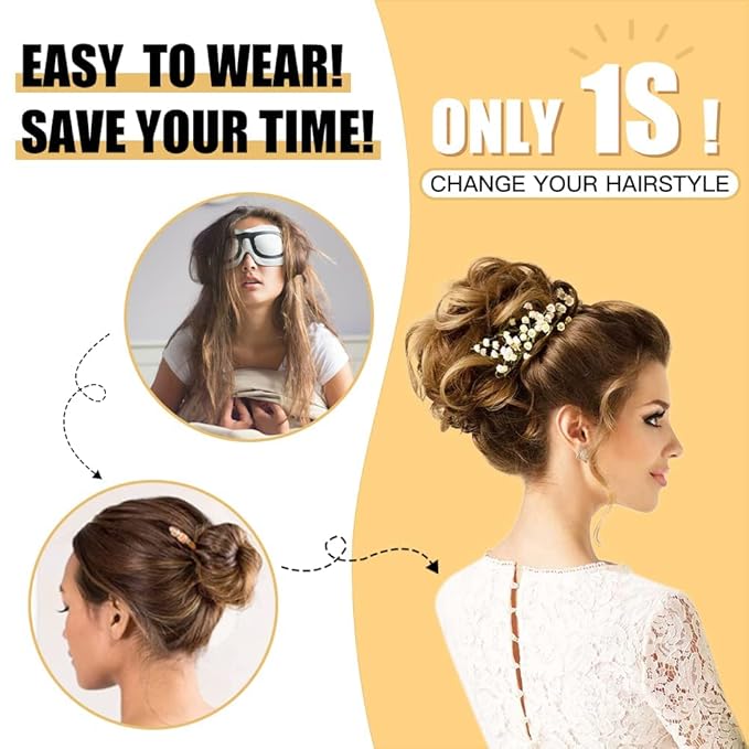 HMD Tousled Updo Messy Bun Hair Piece Hair Extension Ponytail With Elastic Rubber Band Updo Extensions Hairpiece Synthetic Hair Extensions Scrunchies Ponytail Hairpieces for Women (Darkest Brown)