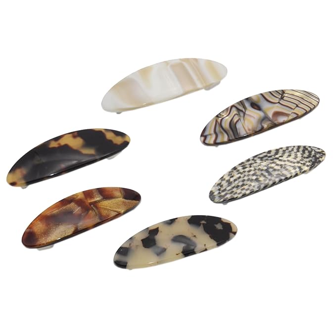 French Amie Oval Mini Silver Grey Opera Tokyo White Tokyo Amber Brown Ivory Set of 6 Onyx Handmade Celluloid Hair Clip Barrette for Girls (2.5 inch)
