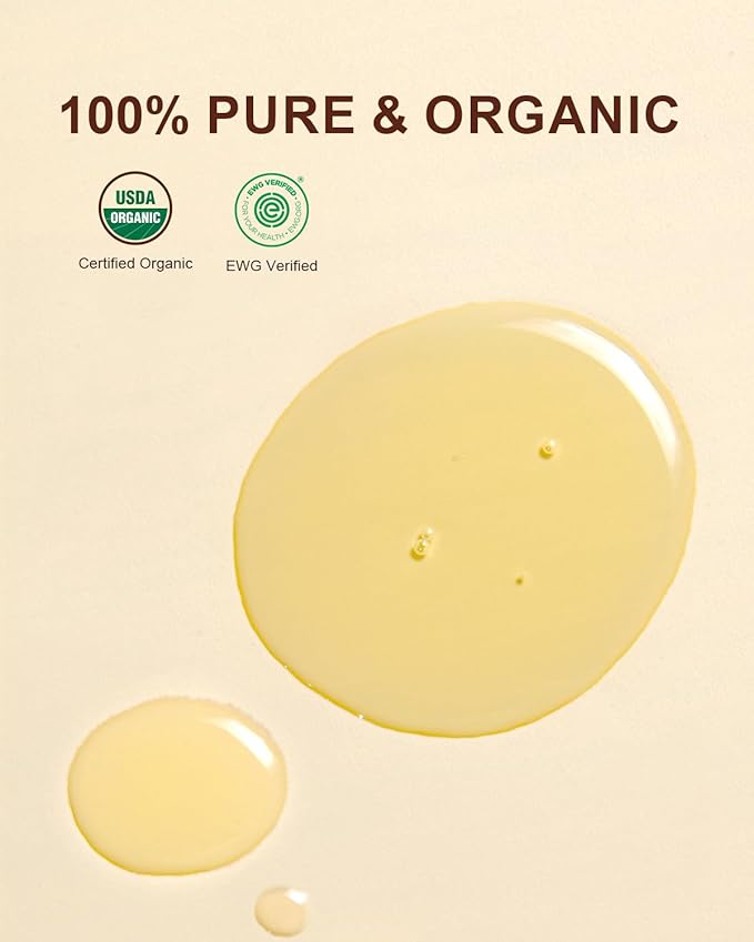 USDA Organic Jojoba Oil Cold Pressed 8 fl oz, 100% Pure & Natural Unrefined Jojoba Oil for Face Hair & Skin Massage, Hexane Free, Deeply Moisturizing Body Carrier oils Multi-Purpose Serum