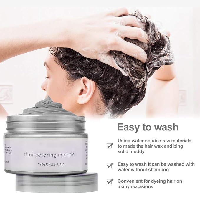 Grey Hair DyeTemporary Hair Wax,4.23oz Instant Hairstyle Mud Cream, Natural Hair Coloring Wax Material Disposable Hair Styling Clays Ash for Cosplay,Party,Masquerade, Halloween.etc (Sliver)
