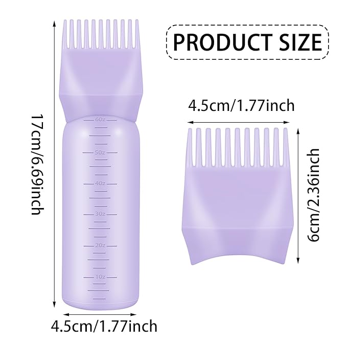 4Pcs Root Comb Applicator Bottle, 6 Ounce Hair Dye Bottles with Comb and Graduated Scale Plastic Hair Oil Brush for Hair Care and Color, Purple