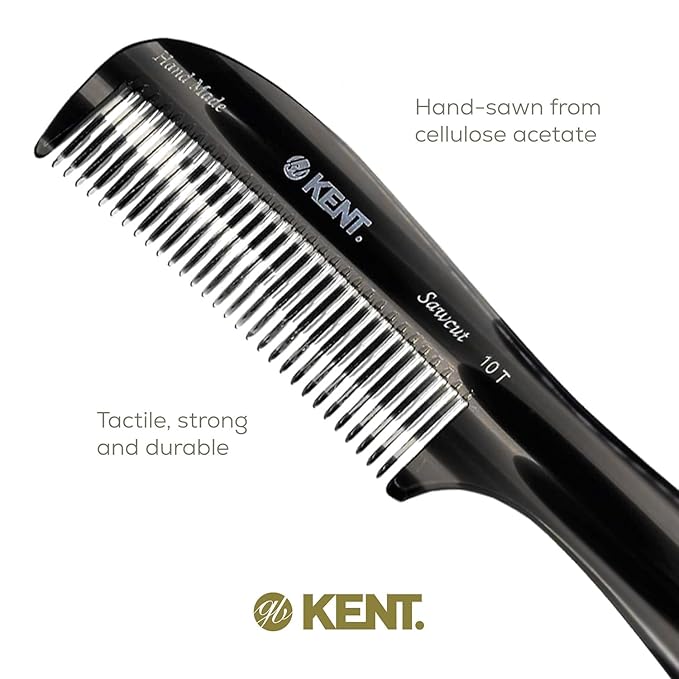Kent 10T Black Graphite Large Detangler Comb, Wide Tooth Comb for Wet and Dry Curly Hair, Rake Combs for Women With Thick Hair, Saw-Cut and Hand Polished, Handmade in England