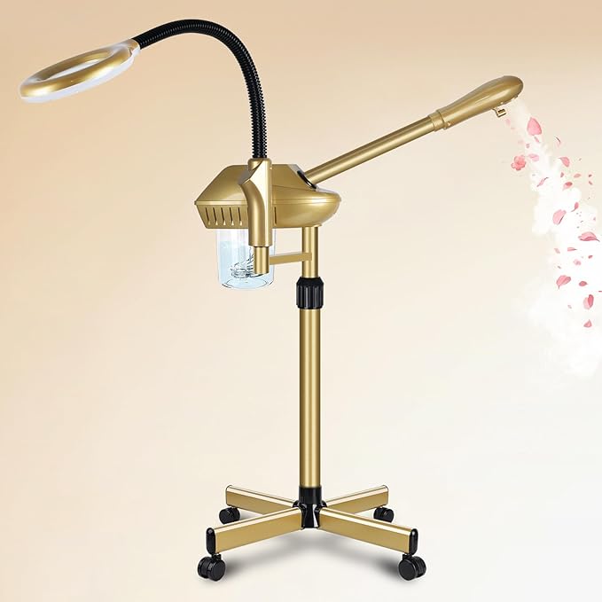 Professional Facial Steamer Adjustable Height and Angle, Face Steamer Clean Skin Firming Pores and Moisturizing Suitable for a Beauty, Spa, at Home（Gold）