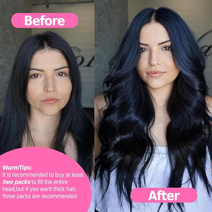 Injected Clip in Hair Extensions Real Human Hair Invisible Hand-Tied Weft Hair Extensions Clip in Human Hair Straight Seamless Clip ins for Women 8Pcs 120g 24inch #1B Natural Black