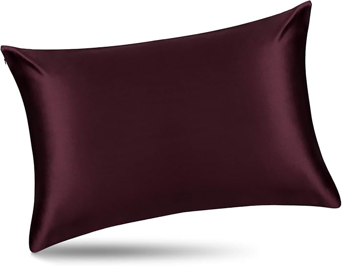 Standard Silk Pillowcase and Random Color Scrunchie Gift Set ALASKA BEAR Pillow Cases for Acne, Eyelashes & Extensions (1 Pack, Red Burgundy), Standard 20"x26"