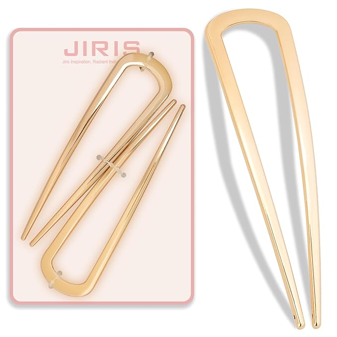 2PCS 5.5Inch French Hair Pins Large U-Shaped Pins for Women and Girls Fashion Metal Hair Pin French Twist Hair Pins for Buns, Updos,Stylish and Functional(set3-gold)