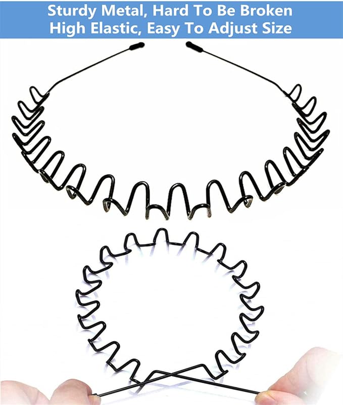Metal Hair Band for Men Headband Women Bands Unisex Black Wavy Spring Outdoor Sports Headbands Men's Hoop Clips Accessories Simple Elastic Non Slip Head Headwear