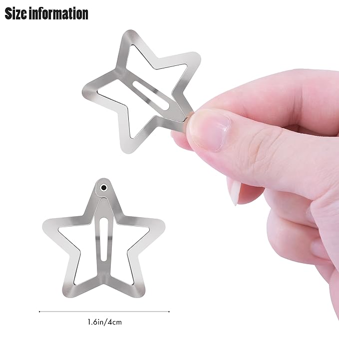 Star Hair Clips 2000s Y2K Snap Hair Barrettes Non Slip Star Hair Accessories Silver Metal Hair Clips for Girls Women -15 PCS 1.57"