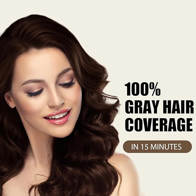 Dark Brown Hair Dye Shampoo, 3 in 1 Instant Hair Color with 15 Min Gray Coverage, Natural Semi-Permanent Herbal Shampoo for Men & Women