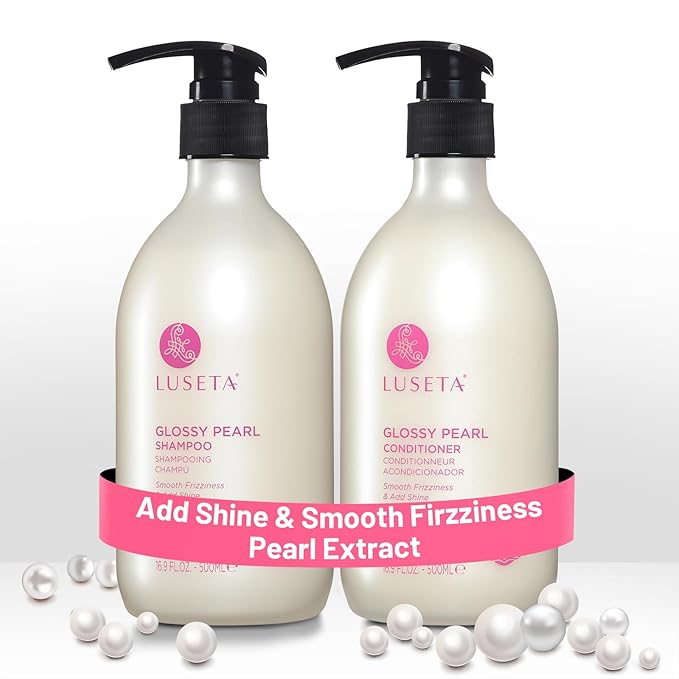 Luseta Glossy Pearl Shampoo and Conditioner Set Smooth & Moisturize, Fight Frizziness and Add Shine,Hydrating for Damaged Hair, Detangle,Nourish Strands,Paraben Free, Sulfate Free,16.9oz