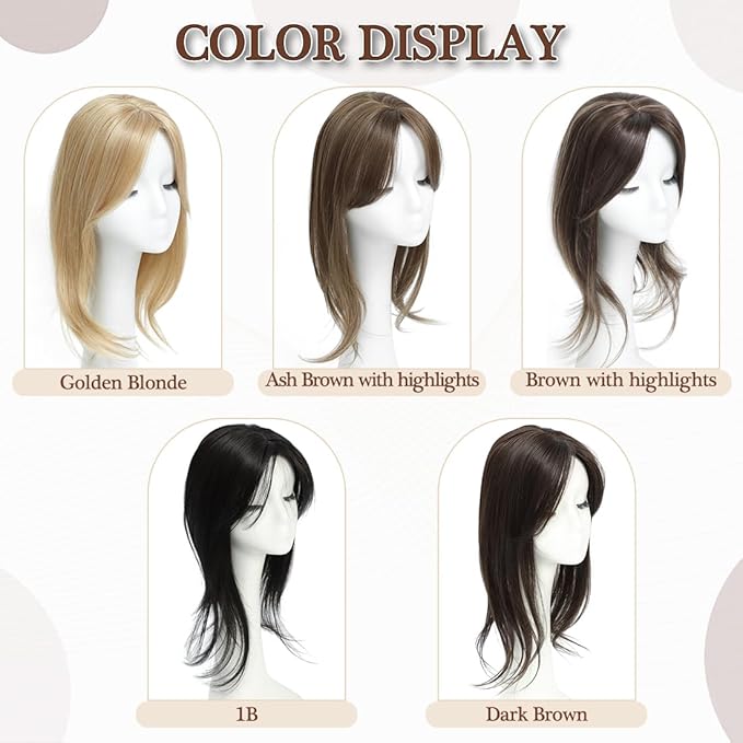 UDU Hair Toppers for Women: Synthetic Fiber, Ash Brown, Multi-layer, Long Straight Wavy, Clip in Wiglets with Fringe Bangs