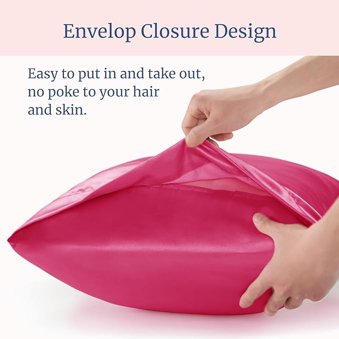 BEDELITE Satin Pillowcase for Hair and Skin, Super Soft Similar to Silk Pillow Cases 4 Pack with Envelope Closure, Cooling Pillowcases for Women Men (20"x36" King Size, Hot Pink)