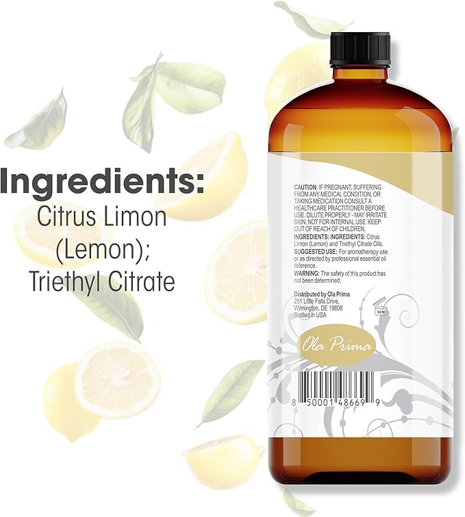 Ola Prima Oils Lemon Essential Oil 16oz Bulk, Essential Oil for Aromatherapy, Diffusers, Candle Making, and Household Cleaning
