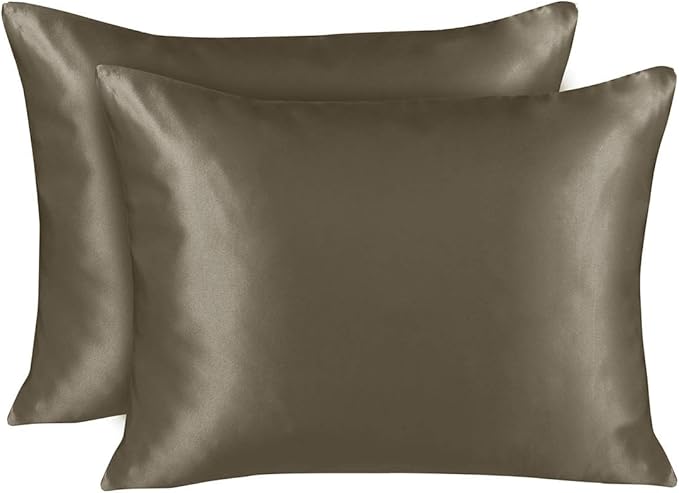BLISSFORD Satin Pillowcase with Zipper, for Hair and Skin Care, Feels Soft and Cool Like a Silk Pillowcase, Satin Pillow Cases 2 Pack, Slik Pillow Cover, Pewter, Standard Size -Set of 2
