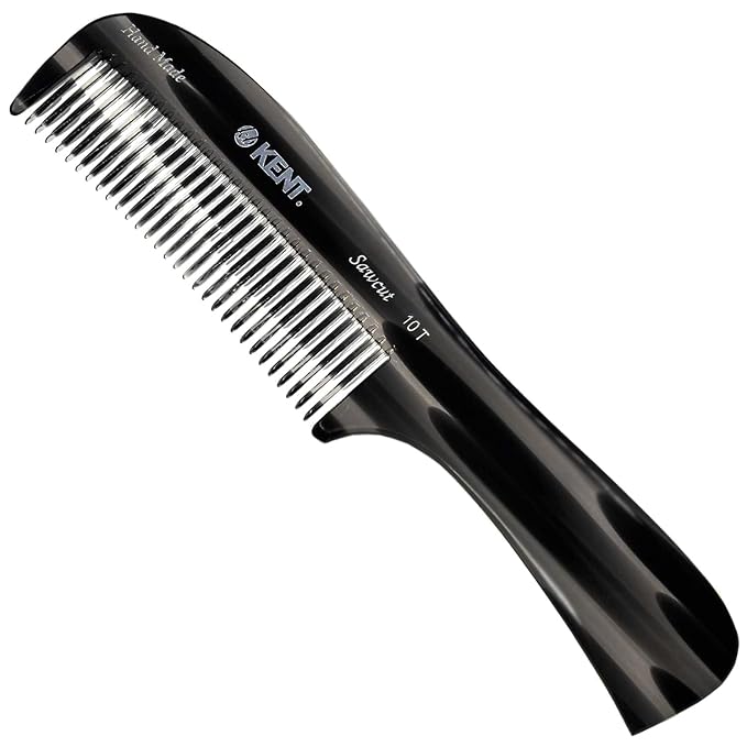 Kent 10T Black Graphite Large Detangler Comb, Wide Tooth Comb for Wet and Dry Curly Hair, Rake Combs for Women With Thick Hair, Saw-Cut and Hand Polished, Handmade in England