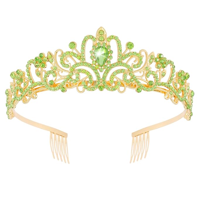 Didder Gold Green Rhinestone Princess Tiaras and Crowns for Women and Girls Birthday Tiara Crown Halloween Costume Party Wedding Prom Headpiece