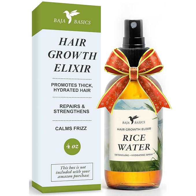 Rice Water For Hair Growth by Baja Basics, Thickness, Strength, Shine - Leave-in Conditioner for Scalp, Dry Split End Moisturizer - Fermented Rice Water Spray for Curly, Straight, Thick, Thin Hair 4oz