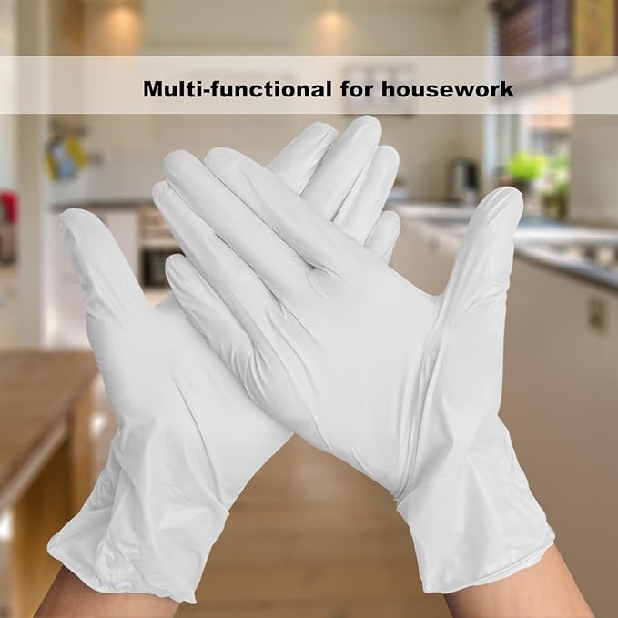 Disposable Gloves Large, Nitrile and Vinyl Blend Material Gloves, Latex Free 4 Mil 100 Pc Food Grade Glove for Cleaning, Food Prep,Hair Dye,Tattoo, White