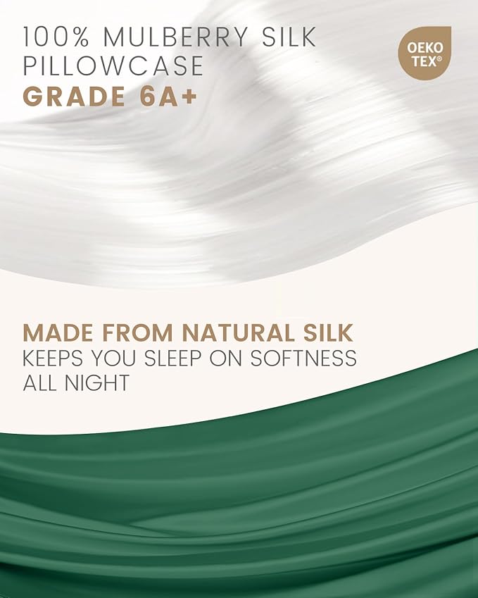 THXSILK Set of 2 100% Mulberry Silk Pillowcase for Hair and Skin, Real Mulberry Silk Both Sides, Smooth Breathable Natural Silk Sleep Pillow Cases with Hidden Zipper (Standard 20"x26", Emerald Green)