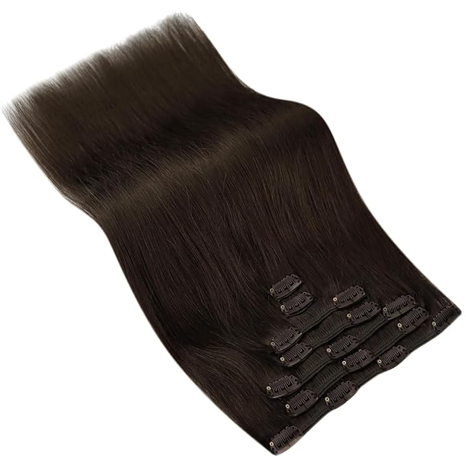 Ve Sunny Real Hair Extensions Clip in Human Hair Dark Brown Remy Hair Extensions for Women Human Hair Clip in Extensions Brazilian Hair Straight 20inch 120g 7pcs
