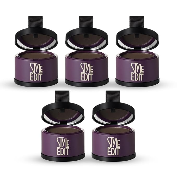 Style Edit Root Touch Up Powder (5 Pack) to Cover Up Dark Roots and Grays Between Salon Visits, Water Resistant, Non-Sticky, Compact And Mess-Free, Dark Brown Hair Color (Total of 5)