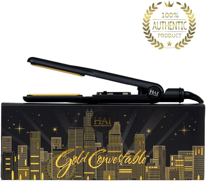 HAI Beauty Concepts Convertible Flat Iron for Women, Professional Ceramic Fast Heating Hair Flat Iron with 5 Temperature Levels - Best Hair Straightener for All Hair Types - Gold