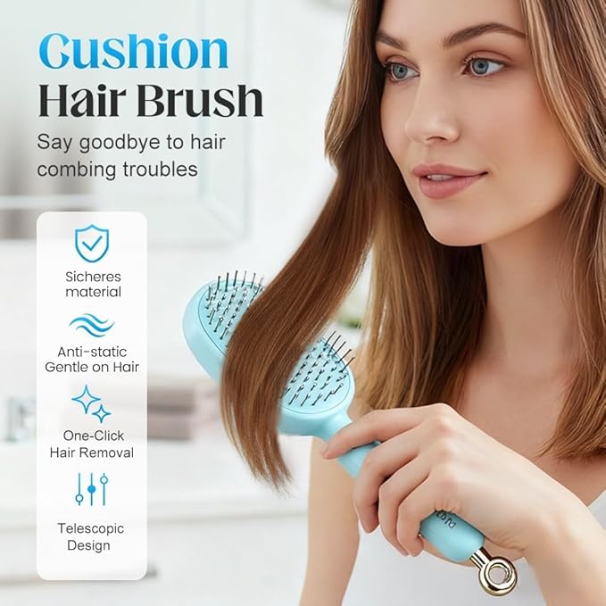 2026 New Retractable Cushion Massage Comb, Upgraded Air Cushion Scalp Comb for Women and Men, Anti-Static Hair Brush for Massage Heads and Suitable for All Hair Types (White)
